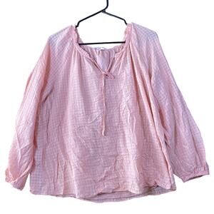 LC Lauren Conrad Womens Blouse Blush Pink Checkered Lined Long Sleeve Flowy L